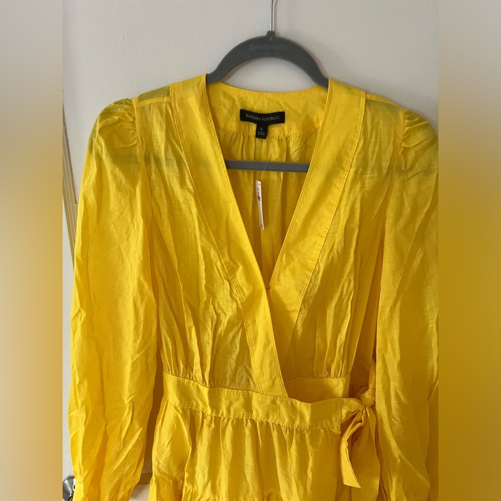 NWT Banana Republic Yellow Wrap Dress - Picture 2 of 5